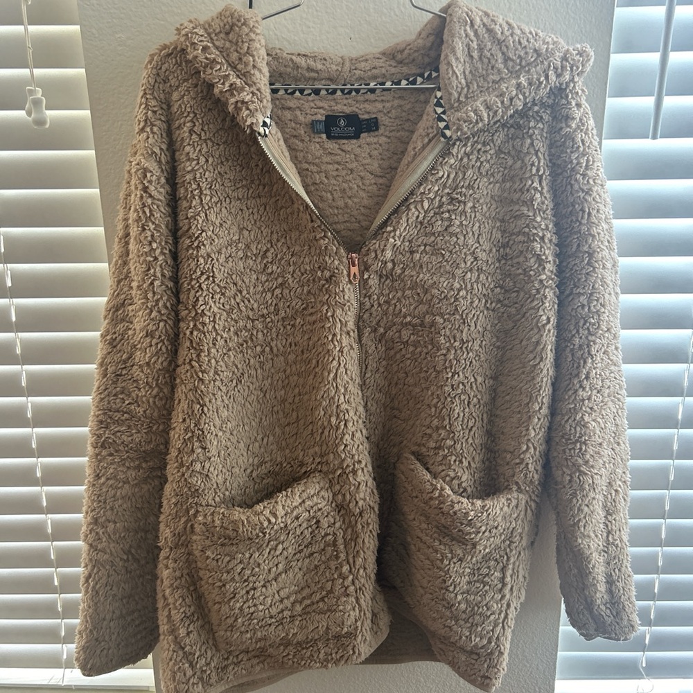 Tan Volcom Sherpa Jacket With Hood - image 1